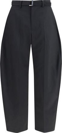 sacai Mens Tailored Wool Pants With Belt Black Polyester Trousers