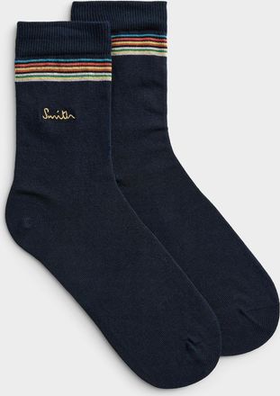 Paul Smith Womens Gold logo thin-stripe trim socks