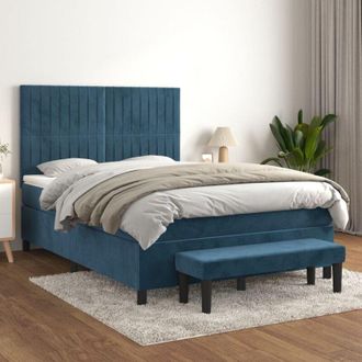 vidaXL Cama Box Spring Con Colch&oacute;n Terciopelo Azul Oscuro 140x200 Cm Vidaxl