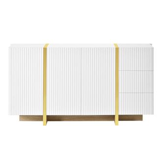 Urban Meuble Aparador blanco con 3 puertas, 3 cajones ranurados y detalles dorados