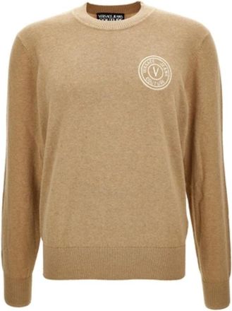 Versace Jeans Couture Rondgebreide trui - Heren - Ronde hals truien - Bruin - XL - Truien & Vesten