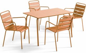 Oviala Mesa de jard&iacute;n y 4 sillas de metal caramelo