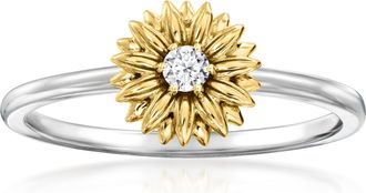Ross-Simons 14kt Yellow Gold and Sterling Silver Sunflower Ring With Single Lab-Grown Diamond