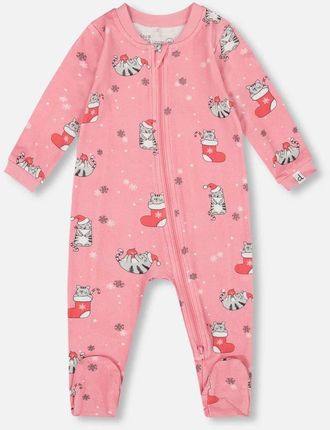 Deux par Deux One-Piece Organic Cotton Pajama Cat in Pink at Nordstrom, Size 24M