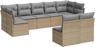 vidaXL Set De Sof&aacute;s De Jard&iacute;n 9 Pzas Con Cojines Rat&aacute;n Sint&eacute;tico Beige Vidaxl