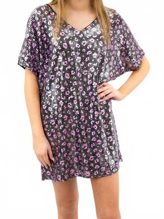 Adrienne Animal Print Metallic Shift Mini Dress In Black Hot Pink
