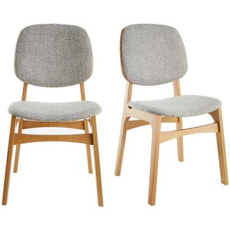 Miliboo Sedie vintage in tessuto grigio chiaro e base in legno chiaro (set di 2) SOQUETTE