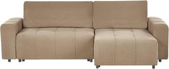 Beliani Beliani - Sof&aacute; Cama Esquinero Tapizado 3 Plazas De Tela Con Reposabrazos De Almacenaje Y Revistero Marr&oacute;n Izquierdo Innvik