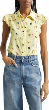 Alice & Olivia Martel Flutter Sleeve Blouse In Lucky Star
