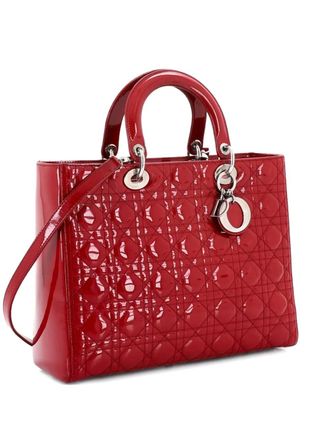 Dior Vintage Lady Dior Bag Cannage Quilt Patent Large satchel - women - Patent Leather - One Size - Red