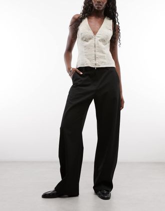 Weekday pantaloni sartoriali barrel leg a vita bassa neri-Nero