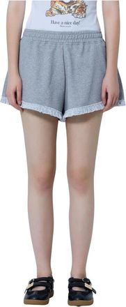 Ganni Isoli Shorts met ruches - Dames - Korte broeken - Grijs - Maat: M Katoen