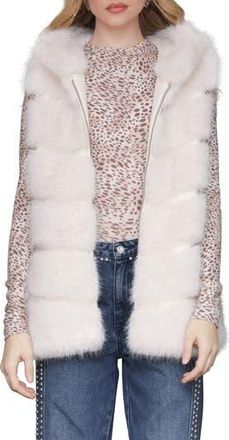 Avec Les Filles Faux Fur & Faux Leather Hooded Zip Vest in Pearl at Nordstrom Rack, Size Large