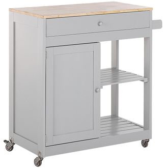 Beliani Beliani - Carrito De Cocina De Mdf Madera De Caucho Gris 75 X 43 X 87 Cm Ruedas Estante 2 Baldas 1 Caj&oacute;n Trapani