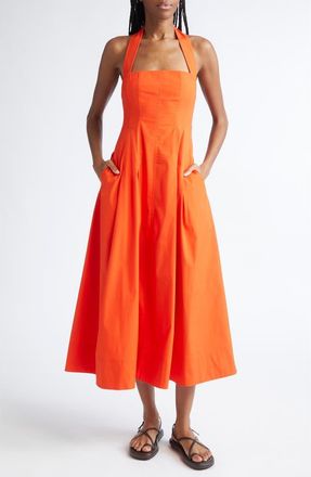 A.L.C. Natalie Stretch Cotton Halter Dress in Poppy at Nordstrom, Size 14