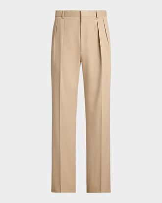 Ralph Lauren Purple Label Men & apos;s Silk Gabardine Pleated Straight-Leg Trousers