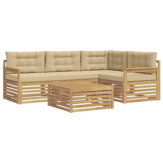 vidaXL Conjunto De Sof&aacute;s De Exterior Con Coj&iacute;n 6 Pcs Y Beige Poli&eacute;ster Vidaxl