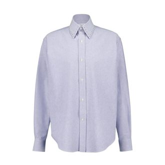 Alexander McQueen Overhemden, Heren, Blauw, L, Katoen, Double Collar Cotton Shirt