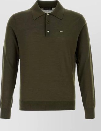 Prada wool polo shirt ribbed cuffs hem