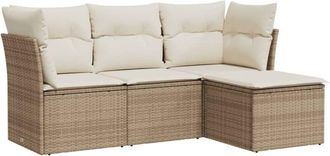 vidaXL Juego De Sof&aacute;s Jard&iacute;n Con Cojines 4 Pzas Rat&aacute;n Sint&eacute;tico Beige Vidaxl