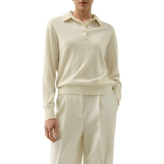 LilySilk Womens Baby Cashmere Polo Shirt in Cloud at Nordstrom, Size X-Large