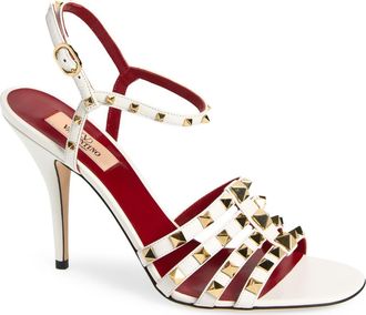 Valentino Garavani Rockstud Ankle Strap Sandal in White at Nordstrom, Size 40.5
