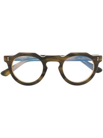 Lesca tortoiseshell-effect round-frame glasses - Green
