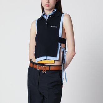 Miu Miu Blue piqu&eacute; top with logo