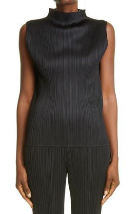 Pleats Please Issey Miyake Pleated Funnel Neck Top in Black at Nordstrom, Size 3