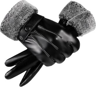 Generic Men Winter PU Screen Leather Gloves Mittens Thermal Warm Glove Gloves Mitten (Black, One Size)
