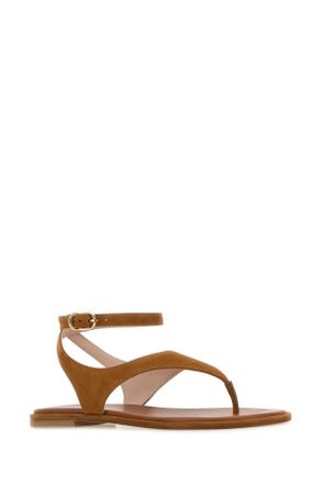 Stuart Weitzman Womens Camel Suede Marley Thong Sandals Bohotan Sandali