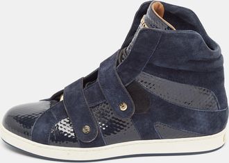 Jimmy Choo London Navy Blue Suede And Patent Yazz High Top Sneakers