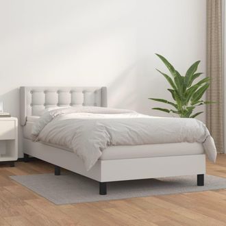vidaXL Vidaxl - Cama Box Spring Con Colch&oacute;n Cuero Sint&eacute;tico Blanco 90x190 Cm