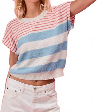Bibi Womens Lightweight Striped Short Sleeved Sweater In Red, White, Blue