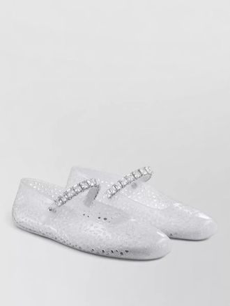 Jimmy Choo London jelly ballet flats square toe rhinestones