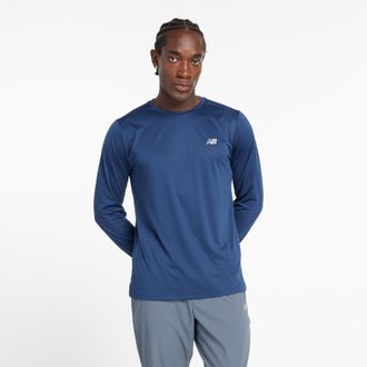 New Balance Laufshirt NEW BALANCE Sport Essentials Long Sleeve, Herren, Gr. XL, blau (nb navy (428)), Jersey, Obermaterial: 100% Polyester, Rundhals, Shirts Laufs