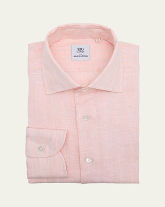 100Hands Mens Linen Thin Stripe Spread-Collar Sport Shirt