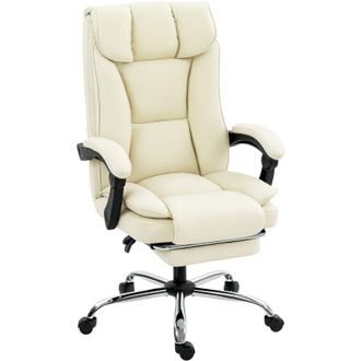 HOMCOM Poltrona da Ufficio Reclinabile 155&deg; con Poggiapiedi in Finta Pelle Beige