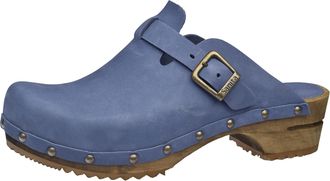 Sanita Kristel Mule Clog | Original Handmade Wooden Leather Clog for Women | Sustainable Sole | Dove Blue | 6.5 UK