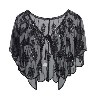 Generic Women 1920s Shawl Sequin Evening Cape Retro Wraps Scarf for Wedding Party Bride Dress, Art Deco Vintage Shawl Bolero Wraps, Mesh Loose Cloak Shawl Dre