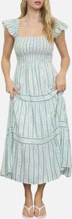 Blu Pepper Smocked Midi Dress in Sage Multi at Nordstrom Rack, Size Medium