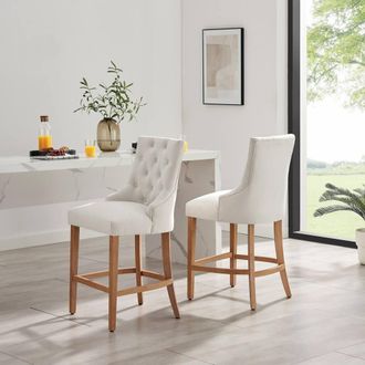 Furniturebox 2x Belgravia Beige Fabric Bar Chairs Oak Effect Legs
