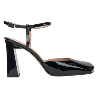 Estro & Luminara Schoenen, Dames, Zwart, 40 EU, Leer, Dames Zwarte Lakleren Sandalen met Blokhak Estro Er 00117212