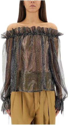 Saint Laurent Geprinte Cr&ecirc;pe Blouse - Dames - Blouses - Blauw - S - Polyester - Overhemden