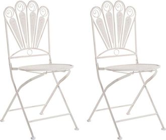 Beliani Set of 2 Garden Chairs Off-White Metal Iron Frame Folding Vintage Style Outdoor Peacock Motif Distressed Effect PAVIA