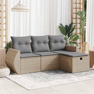 vidaXL Juego De Sof&aacute;s Jard&iacute;n Con Cojines 4 Pzas Rat&aacute;n Sint&eacute;tico Beige Vidaxl