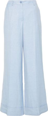 P.A.R.O.S.H. pressed-crease palazzo pants - women - Viscose/Linen/Flax - L - Blue