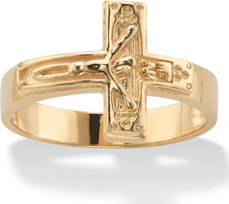 Palm Beach Jewelry Mens 14k Gold-Plated Horizontal Crucifix Cross Ring