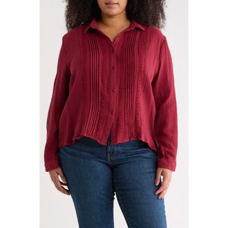 Forgotten Grace Pintuck Cotton Button-Up Shirt in Cabernet at Nordstrom Rack, Size 1 X