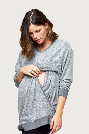 Nom Maternity Jo Maternity & Nursing Hooded Sweatshirt in Grey at Nordstrom, Size X-Small